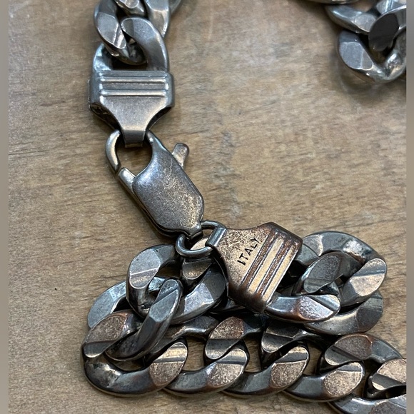 Silver Plated Copper Flat Curb Chain link Necklace 925 marked Italy - Picture 6 of 9